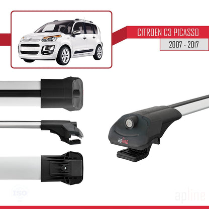 Compatible avec Citroen C3 Picasso 2009-2017 ACE-1 Barres de Toit Railing Porte-Bagages de Voiture Gris Aluminium 3 Barres