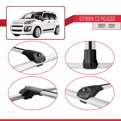Compatible avec Citroen C3 Picasso 2009-2017 ACE-1 Barres de Toit Railing Porte-Bagages de Voiture Gris Aluminium 3 Barres