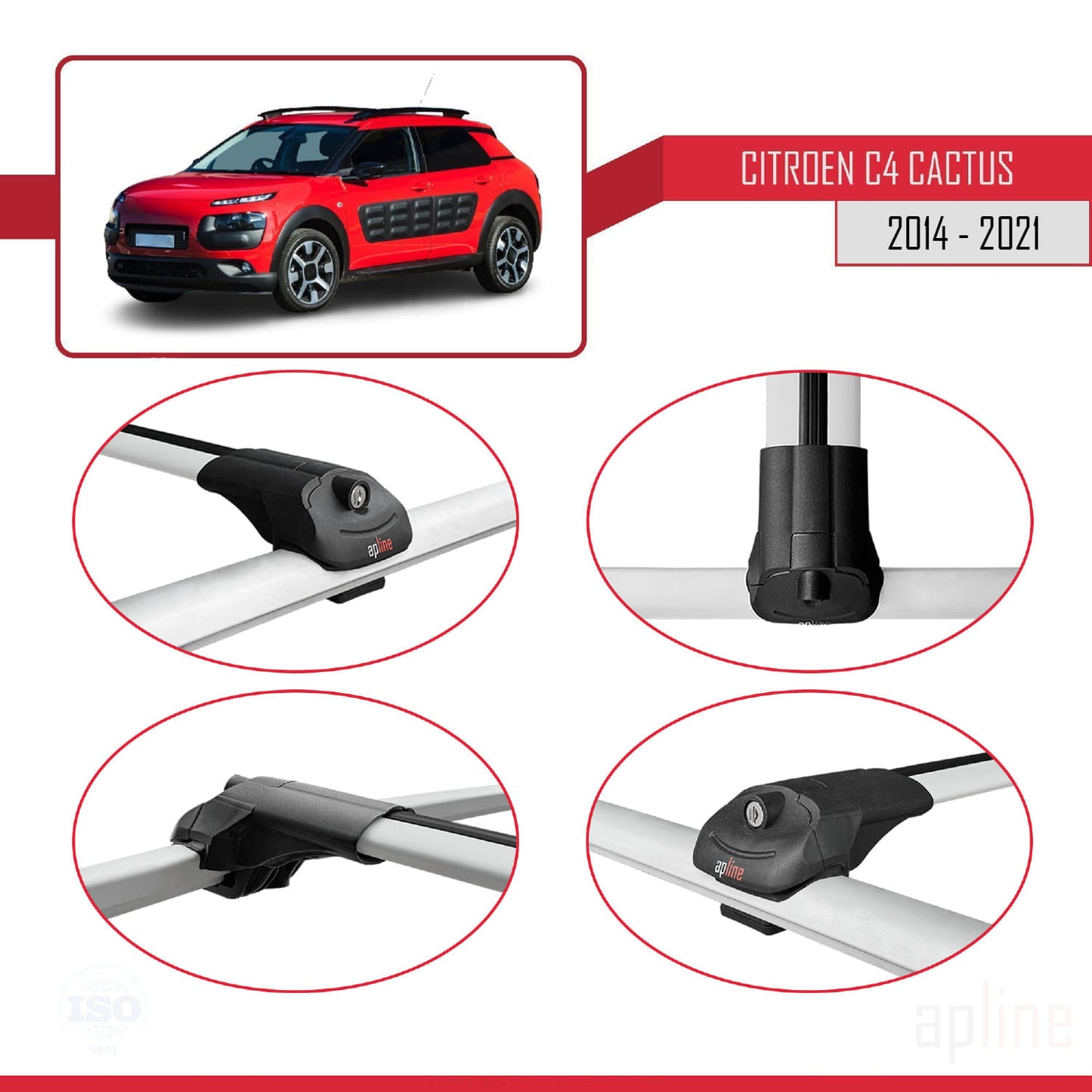 Compatible avec Citroen C4 Cactus 2014-2021 ACE-1 Barres de Toit Railing Porte-Bagages de Voiture Gris Aluminium 2 Barres