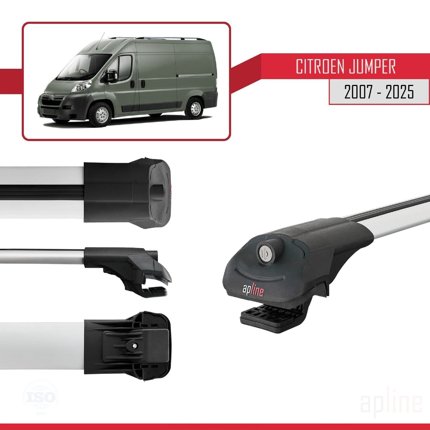 Compatible avec Citroen Jumper 2 2007-2025 ACE-1 Barres de Toit Railing Porte-Bagages de Voiture Gris Aluminium 3 Barres