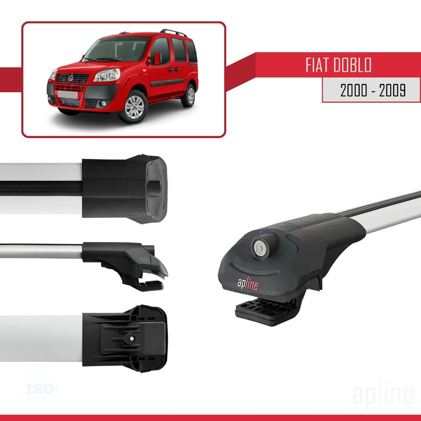 Compatible avec Fiat Doblo 2000-2009 ACE-1 Barres de Toit Railing Porte-Bagages de Voiture Gris Aluminium 4 Barres