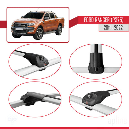 Compatible with Ford Ranger (P375) 2011-2022 ACE-1 Car Roof Rack Cross Bar Grey Aluminium 3 Bars