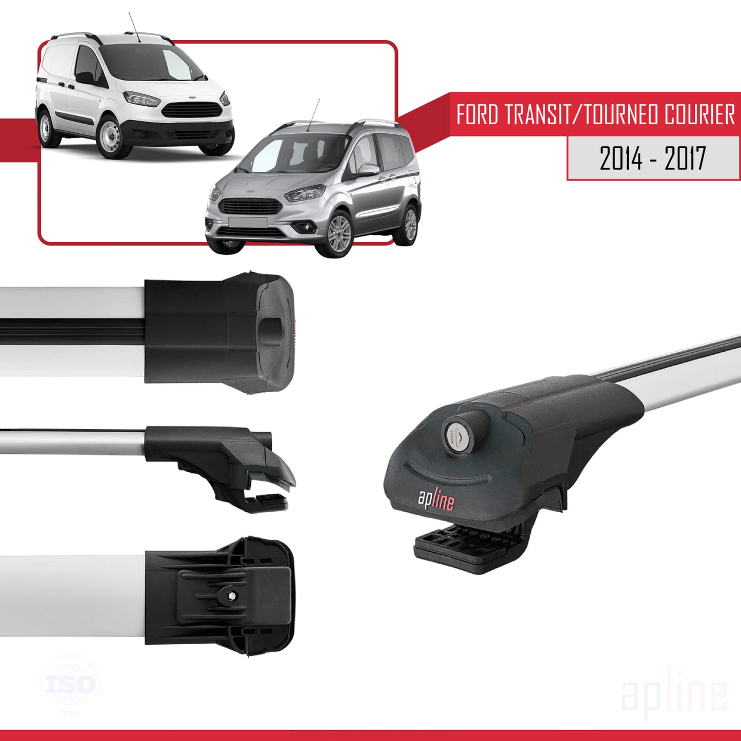 Compatible avec Ford Transit/Tourneo Courier Pre-Facelift 2014-2017 ACE-1 Barres de Toit Railing Porte-Bagages de Voiture Gris Aluminium 3 Barres