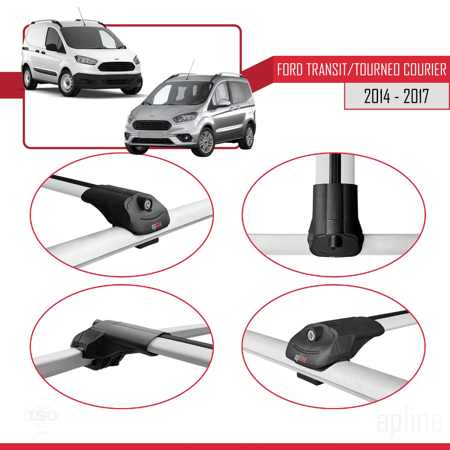 Compatible avec Ford Transit/Tourneo Courier Pre-Facelift 2014-2017 ACE-1 Barres de Toit Railing Porte-Bagages de Voiture Gris Aluminium 3 Barres