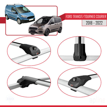 Compatible avec Ford Transit/Tourneo Courier Post-Facelift 2018-2022 ACE-1 Barres de Toit Railing Porte-Bagages de Voiture Gris Aluminium 2 Barres