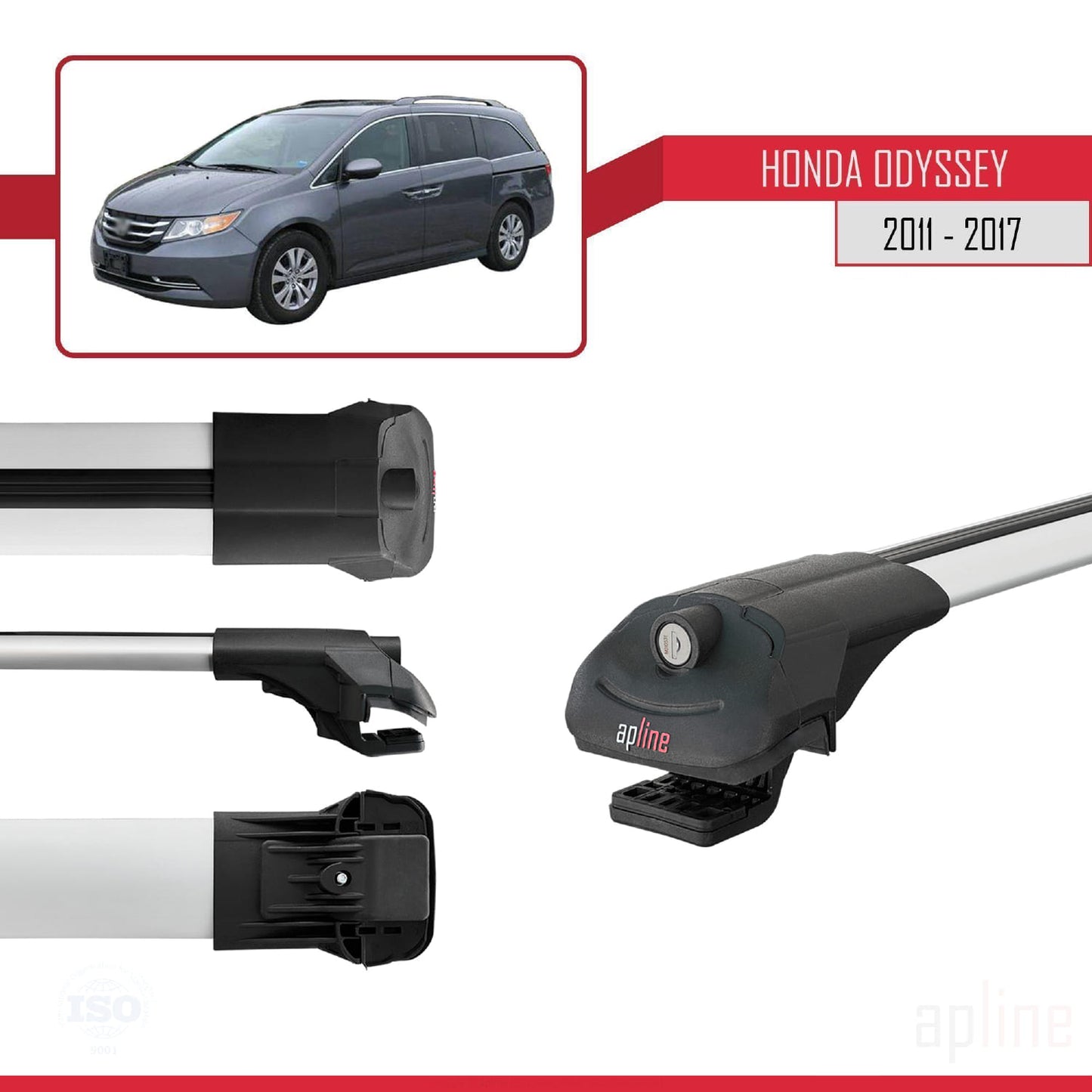 Compatible avec Honda Odyssey 2011-2017 ACE-1 Barres de Toit Railing Porte-Bagages de Voiture Gris Aluminium 3 Barres