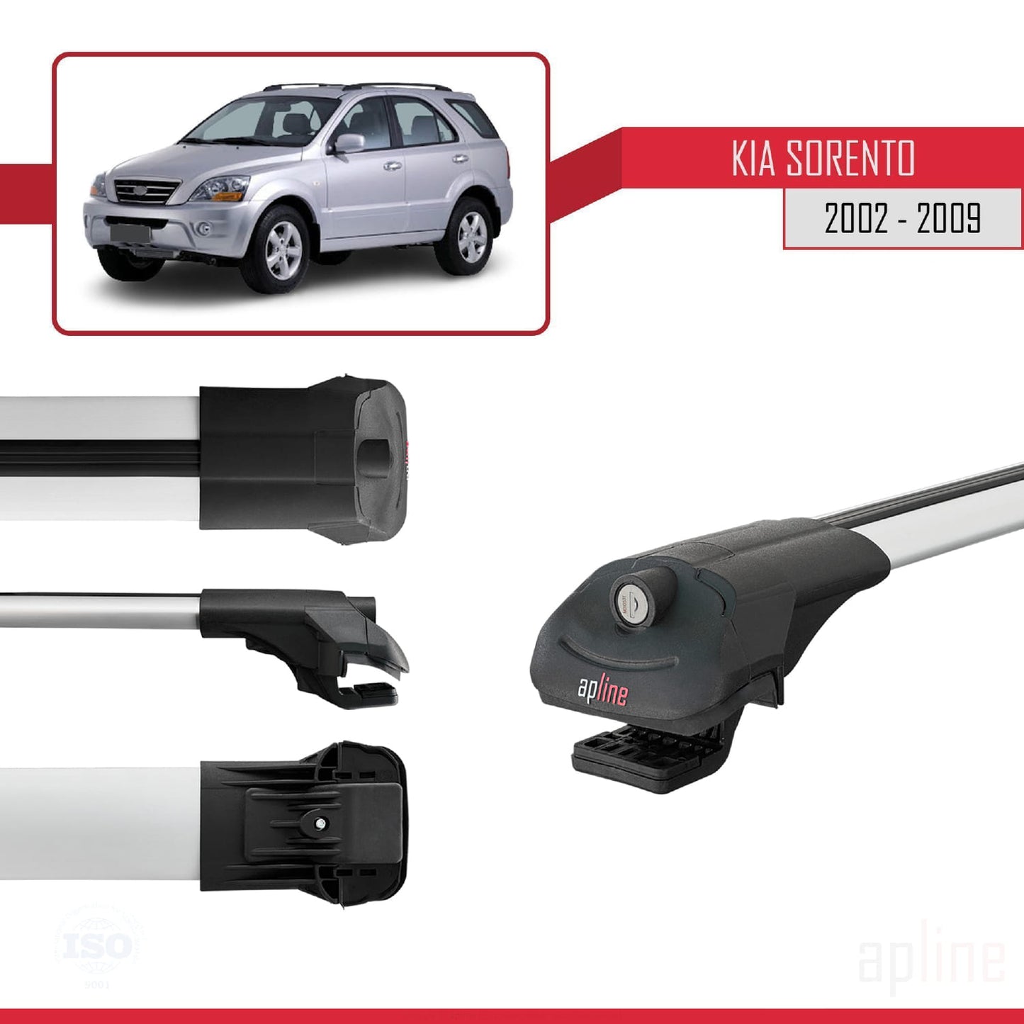 Compatible with Kia Sorento (BL) 2002-2009 ACE-1 Car Roof Rack Cross Bar Grey Aluminium 3 Bars