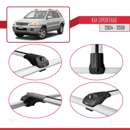Compatible avec Kia Sportage 2 (JE) 2004-2009 ACE-1 Barres de Toit Railing Porte-Bagages de Voiture Gris Aluminium 3 Barres