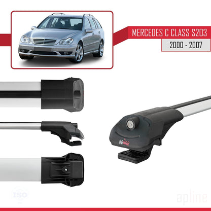 Compatible with Mercedes C Class 2 (S203) 2000-2007 ACE-1 Car Roof Rack Cross Bar Grey Aluminium 2 Bars