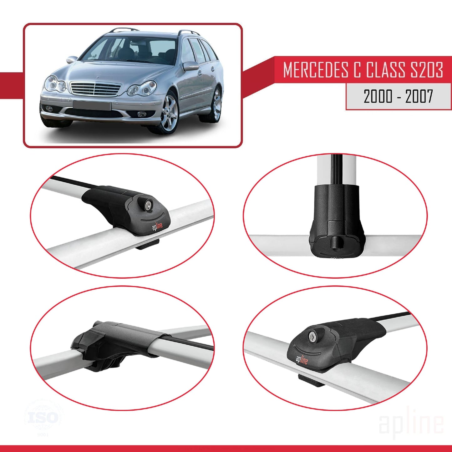 Compatible with Mercedes C Class 2 (S203) 2000-2007 ACE-1 Car Roof Rack Cross Bar Grey Aluminium 2 Bars