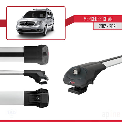 Compatible with Mercedes Citan (W415) 2012-2021 ACE-1 Car Roof Rack Cross Bar Grey Aluminium 2 Bars