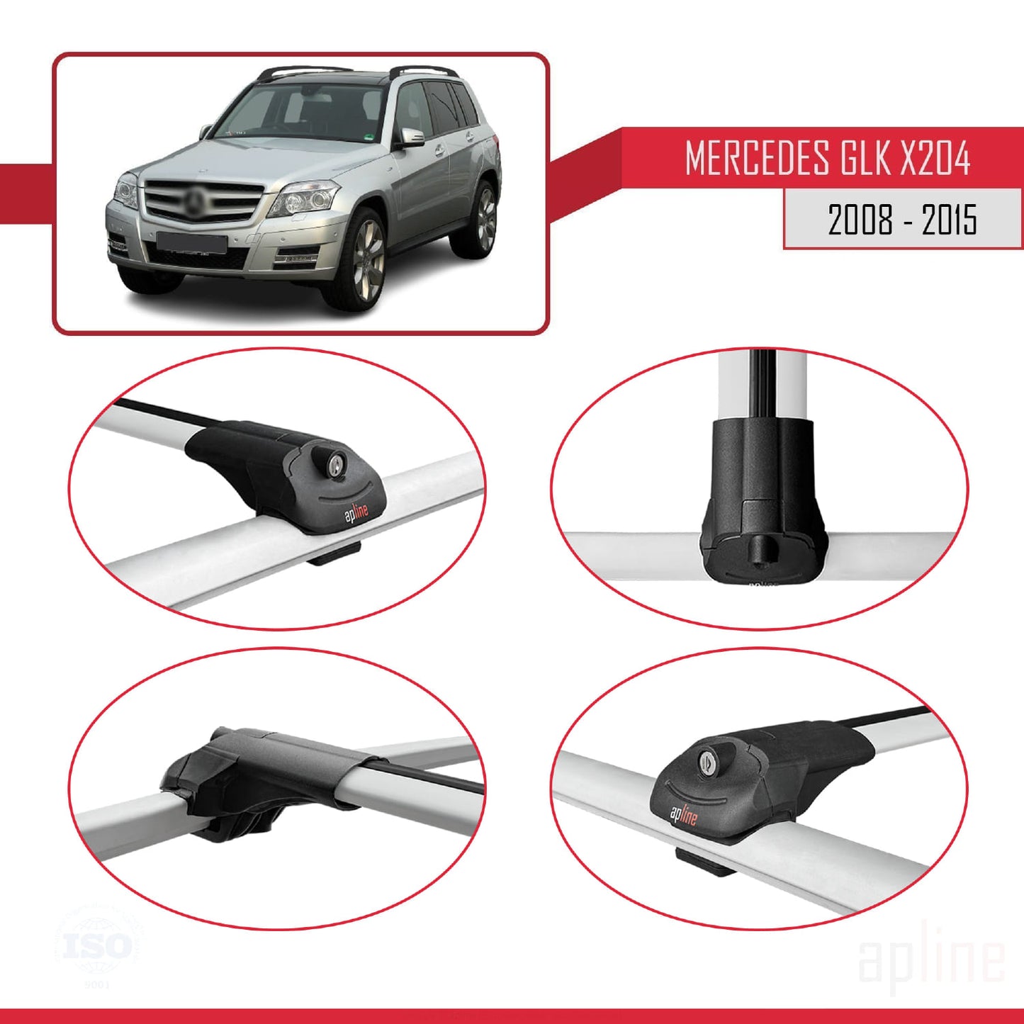 Compatible with Mercedes GLK Class (X204) 2008-2015 ACE-1 Car Roof Rack Cross Bar Grey Aluminium 3 Bars