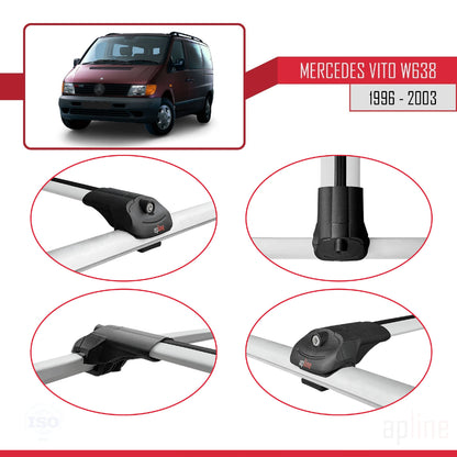 Compatible with Mercedes Vito (W638) 1996-2003 ACE-1 Car Roof Rack Cross Bar Grey Aluminium 2 Bars