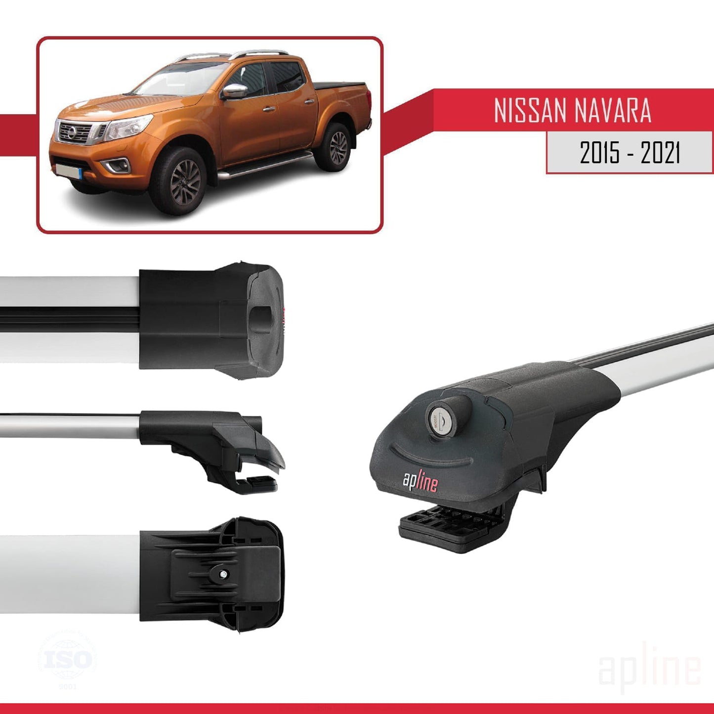 Compatible with Nissan Navara 4 (D23) 2015-2021 ACE-1 Car Roof Rack Cross Bar Grey Aluminium 3 Bars