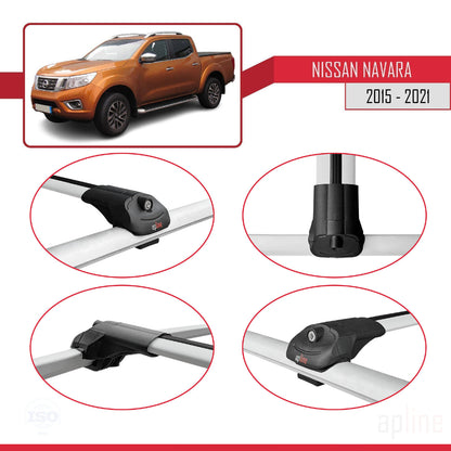Compatible with Nissan Navara 4 (D23) 2015-2021 ACE-1 Car Roof Rack Cross Bar Grey Aluminium 3 Bars