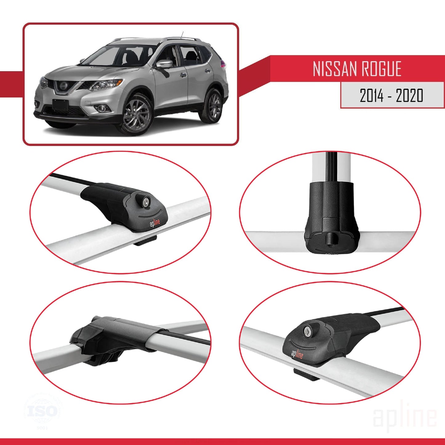 Compatible avec Nissan Rogue 2 (T32) 2014-2020 ACE-1 Barres de Toit Railing Porte-Bagages de Voiture Gris Aluminium 3 Barres