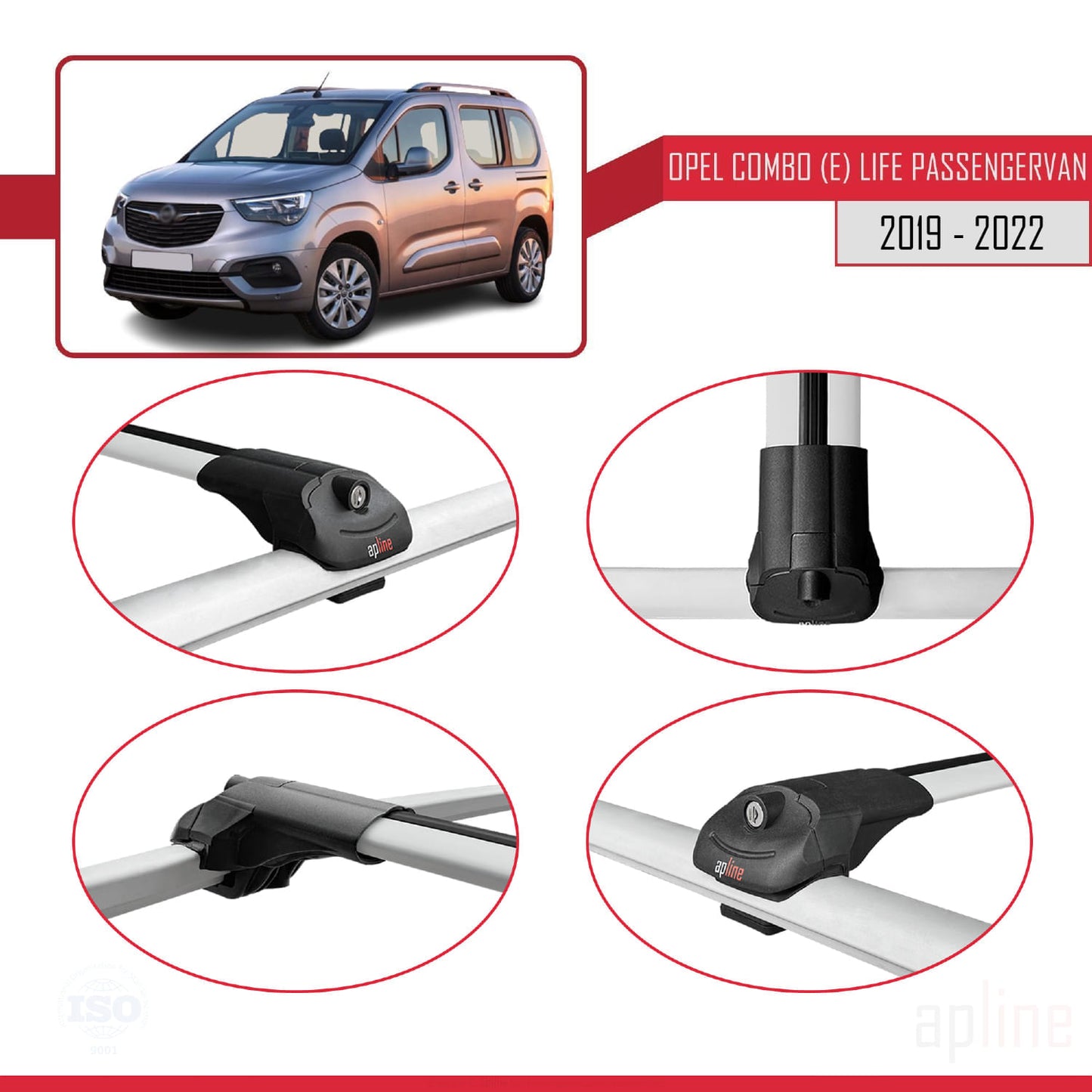 Compatible avec Opel Combo E Life 2019-2022 ACE-1 Barres de Toit Railing Porte-Bagages de Voiture Gris Aluminium 2 Barres