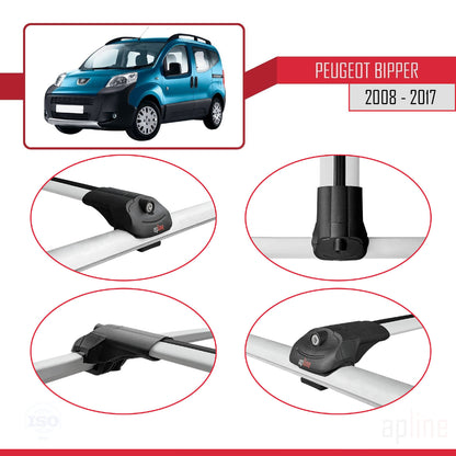 Compatible avec Peugeot Bipper 2008-2017 ACE-1 Barres de Toit Railing Porte-Bagages de Voiture Gris Aluminium 2 Barres
