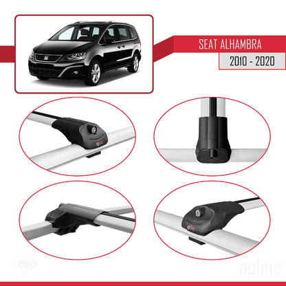 Compatible avec Seat Alhambra 2 (7N) 2010-2020 ACE-1 Barres de Toit Railing Porte-Bagages de Voiture Gris Aluminium 3 Barres