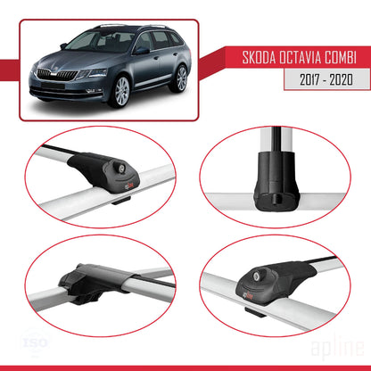 Compatible avec Skoda Octavia 3 (5E) Break Post-Facelift 2017-2020 ACE-1 Barres de Toit Railing Porte-Bagages de Voiture Gris Aluminium 3 Barres