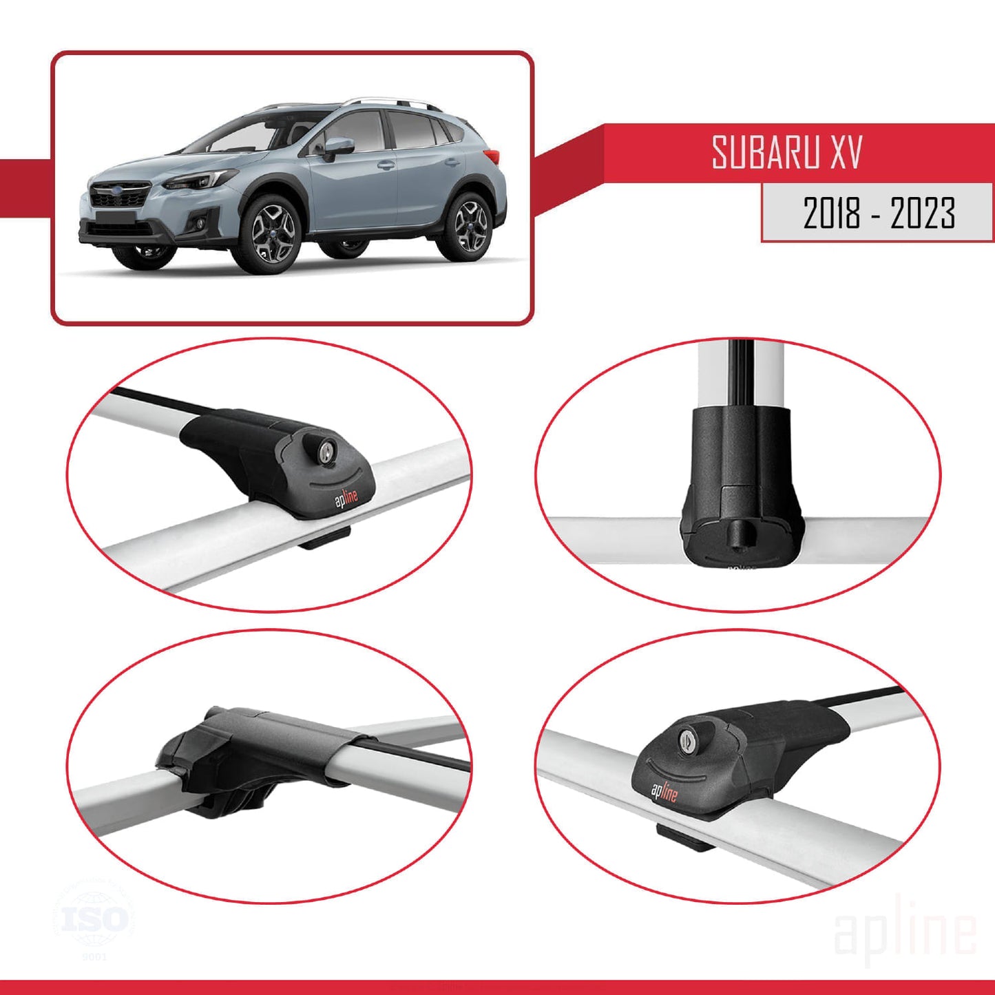 Compatible with Subaru XV 2 2018-2023 ACE-1 Car Roof Rack Cross Bar Grey Aluminium 2 Bars
