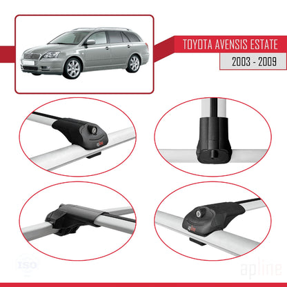Compatible avec Toyota Avensis Break 2003-2009 ACE-1 Barres de Toit Railing Porte-Bagages de Voiture Gris Aluminium 3 Barres