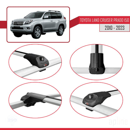 Compatible avec Toyota Land Cruiser Prado (J150) 2010-2023 ACE-1 Barres de Toit Railing Porte-Bagages de Voiture Gris Aluminium 3 Barres