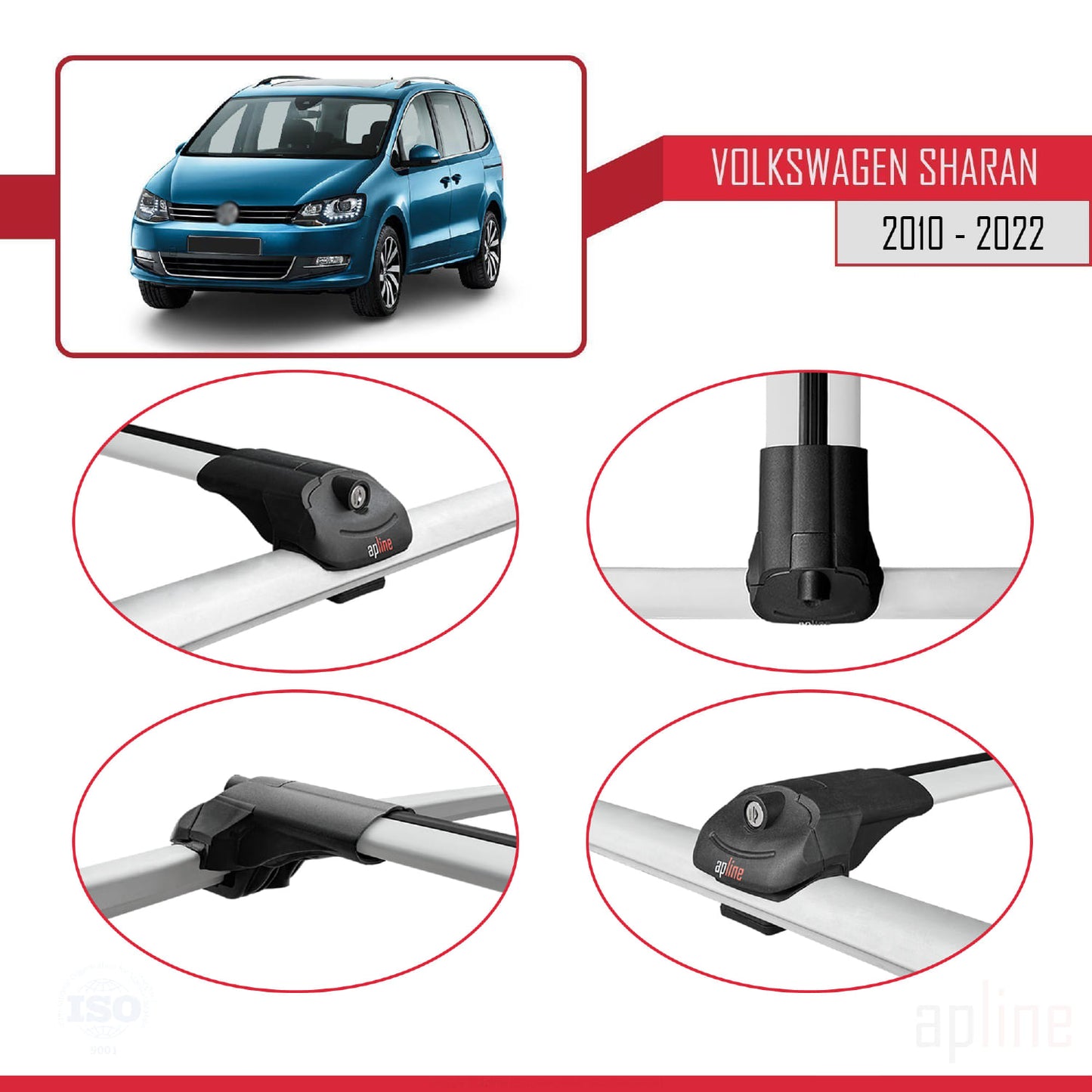 Compatible avec Volkswagen Sharan 2 (7N) 2010-2022 ACE-1 Barres de Toit Railing Porte-Bagages de Voiture Gris Aluminium 3 Barres