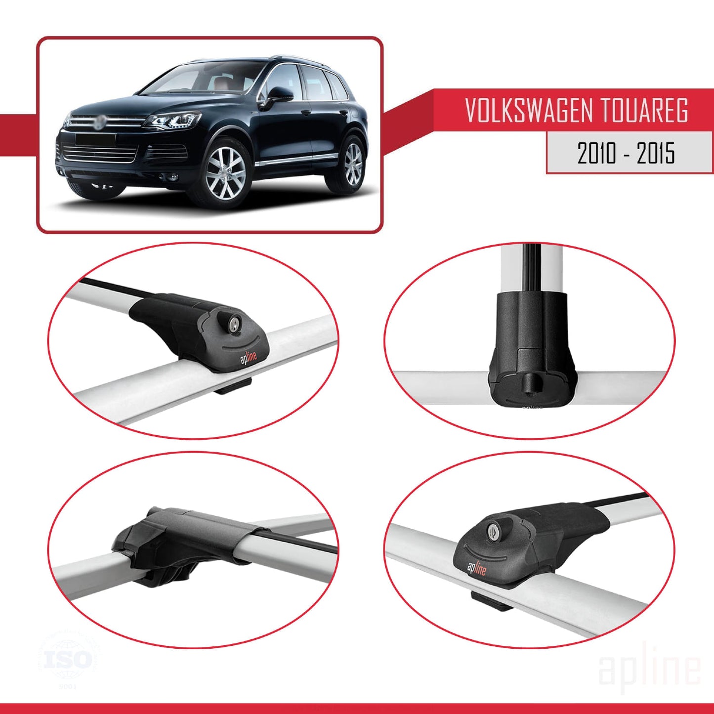 Compatible avec Volkswagen Touareg 2 (7P) Pre-Facelift 2010-2015 ACE-1 Barres de Toit Railing Porte-Bagages de Voiture Gris Aluminium 2 Barres