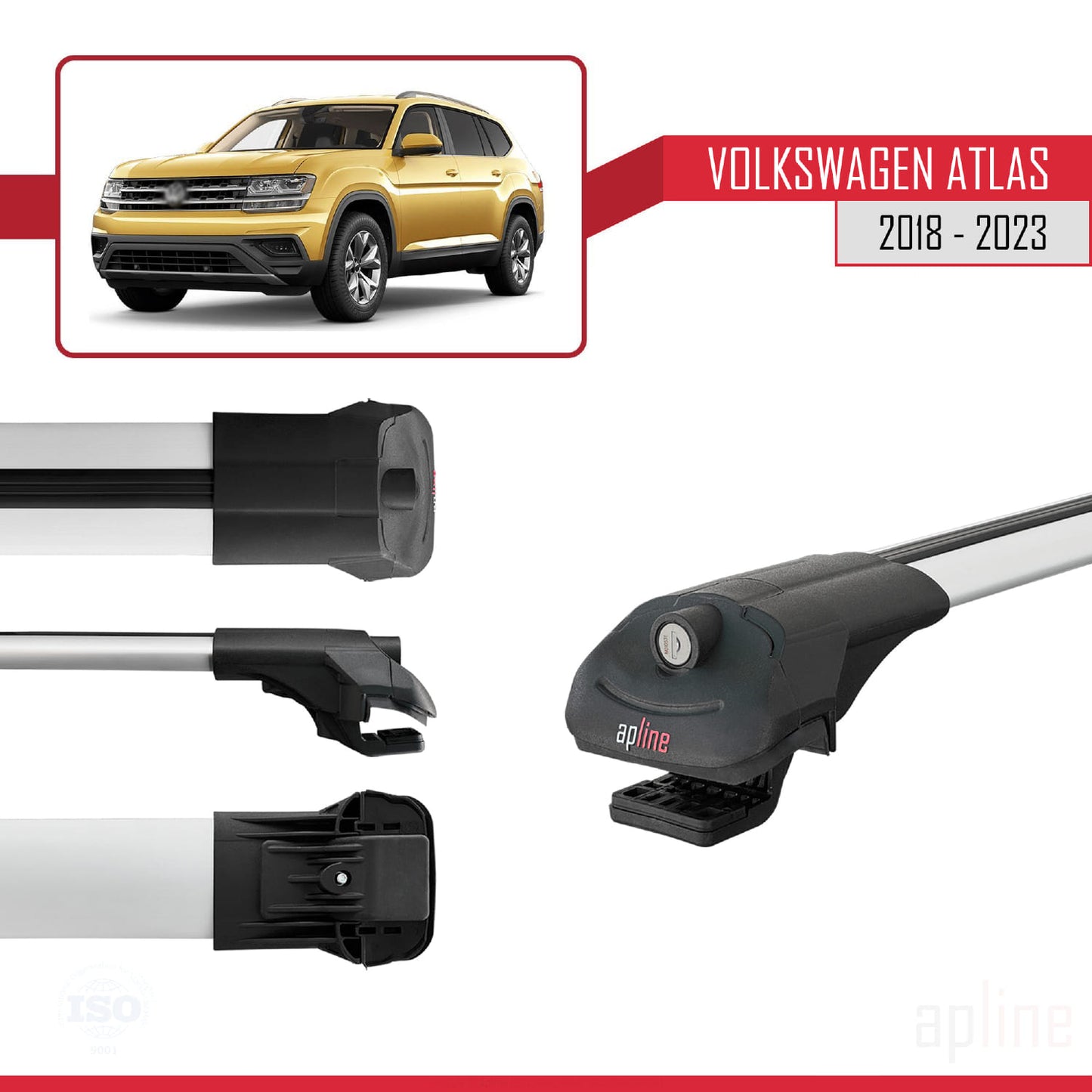 Compatible avec Volkswagen Atlas (CA1) 2018-2023 ACE-1 Barres de Toit Railing Porte-Bagages de Voiture Gris Aluminium 3 Barres