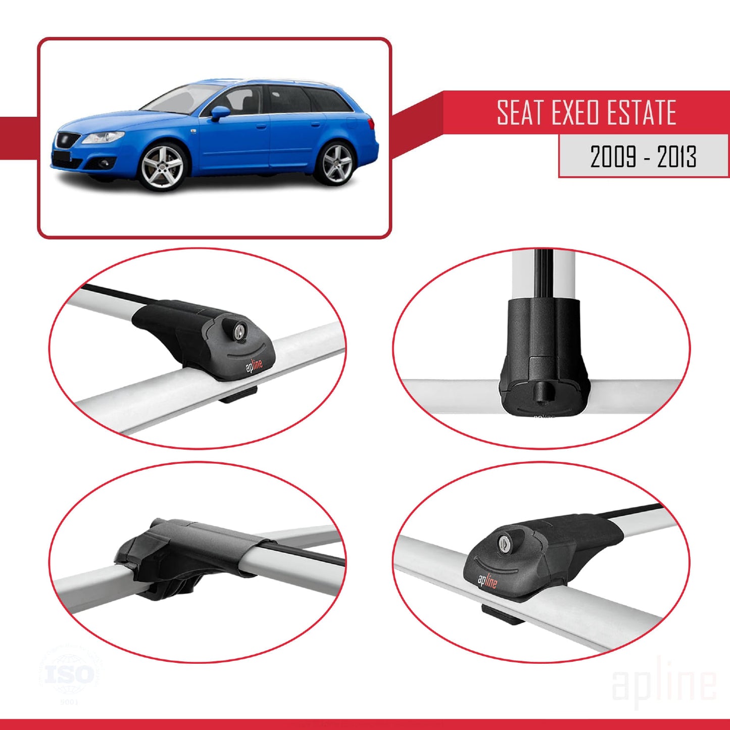 Compatible with Seat Exeo (3R9) ST 2009-2013 ACE-1 Car Roof Rack Cross Bar Grey Aluminium 3 Bars