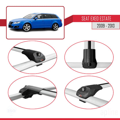 Compatible with Seat Exeo (3R9) ST 2009-2013 ACE-1 Car Roof Rack Cross Bar Grey Aluminium 3 Bars