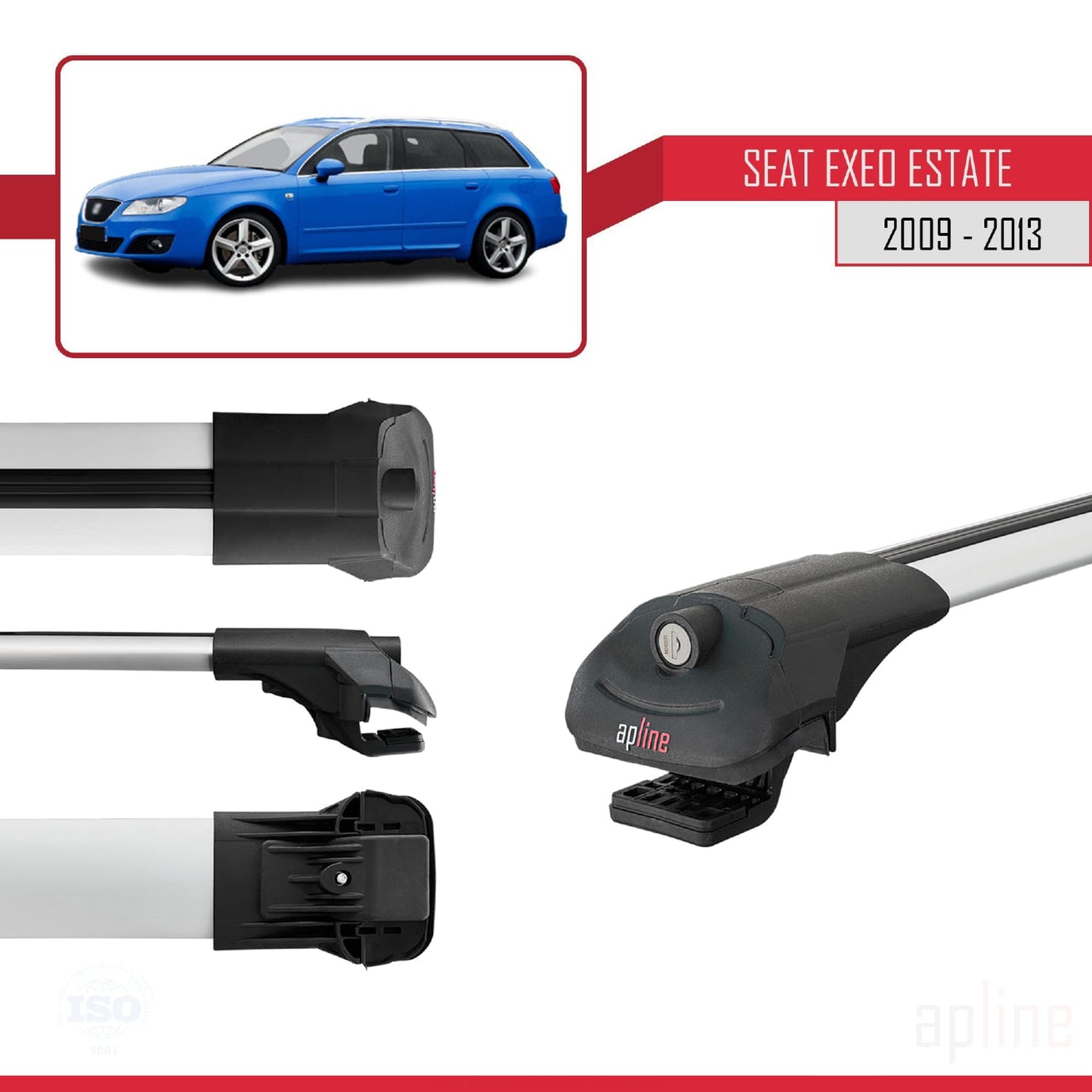 Compatible with Seat Exeo (3R9) ST 2009-2013 ACE-1 Car Roof Rack Cross Bar Grey Aluminium 2 Bars