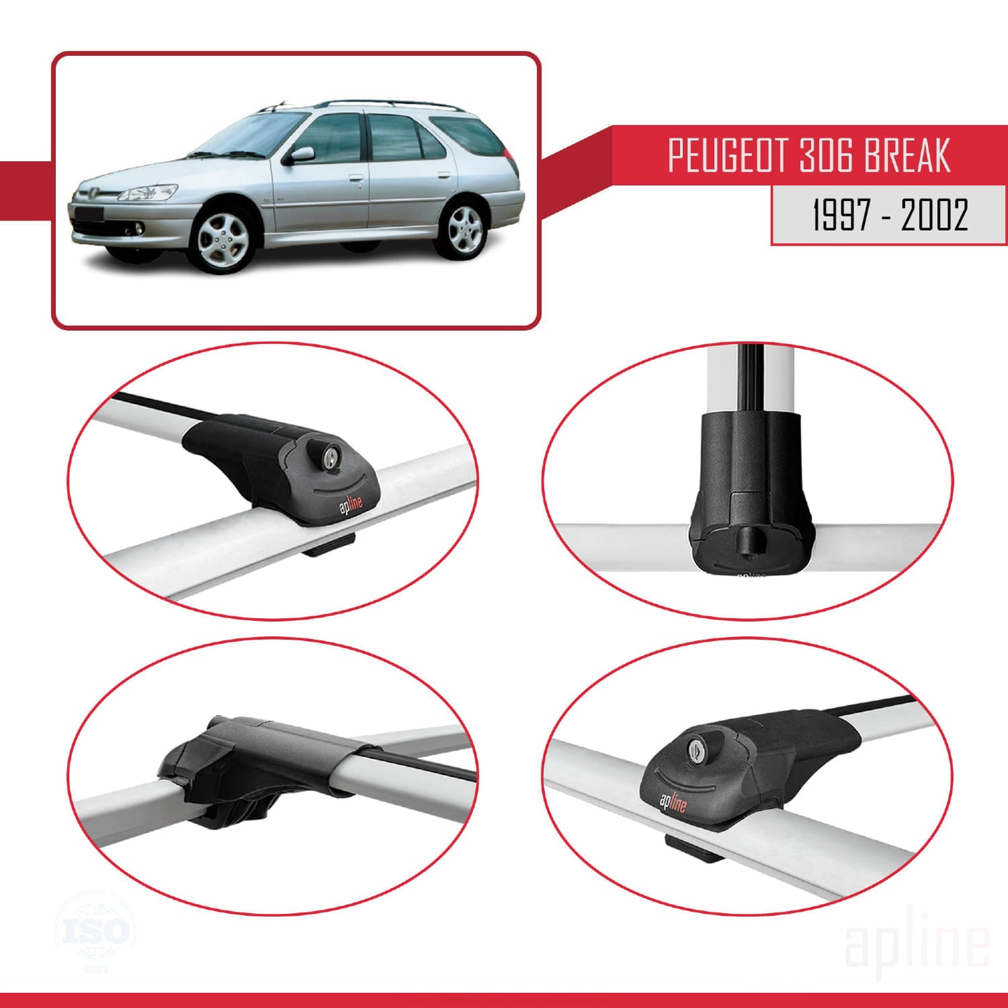 Compatible avec Peugeot 306 Break 1997-2002 ACE-1 Barres de Toit Railing Porte-Bagages de Voiture Gris Aluminium 3 Barres