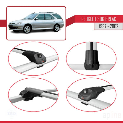 Compatible avec Peugeot 306 Break 1997-2002 ACE-1 Barres de Toit Railing Porte-Bagages de Voiture Gris Aluminium 3 Barres