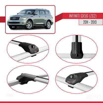Compatible avec IInfiniti QX56 (Z62) 2011-2013 ACE-1 Barres de Toit Railing Porte-Bagages de Voiture Gris Aluminium 3 Barres