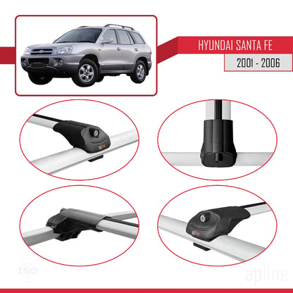 Compatible avec Hyundai Santa Fe (SM) 2001-2006 ACE-1 Barres de Toit Railing Porte-Bagages de Voiture Gris Aluminium 3 Barres