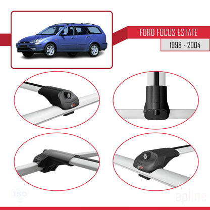 Compatible avec Ford Focus (C170) Break 1998-2004 ACE-1 Barres de Toit Railing Porte-Bagages de Voiture Gris Aluminium 2 Barres