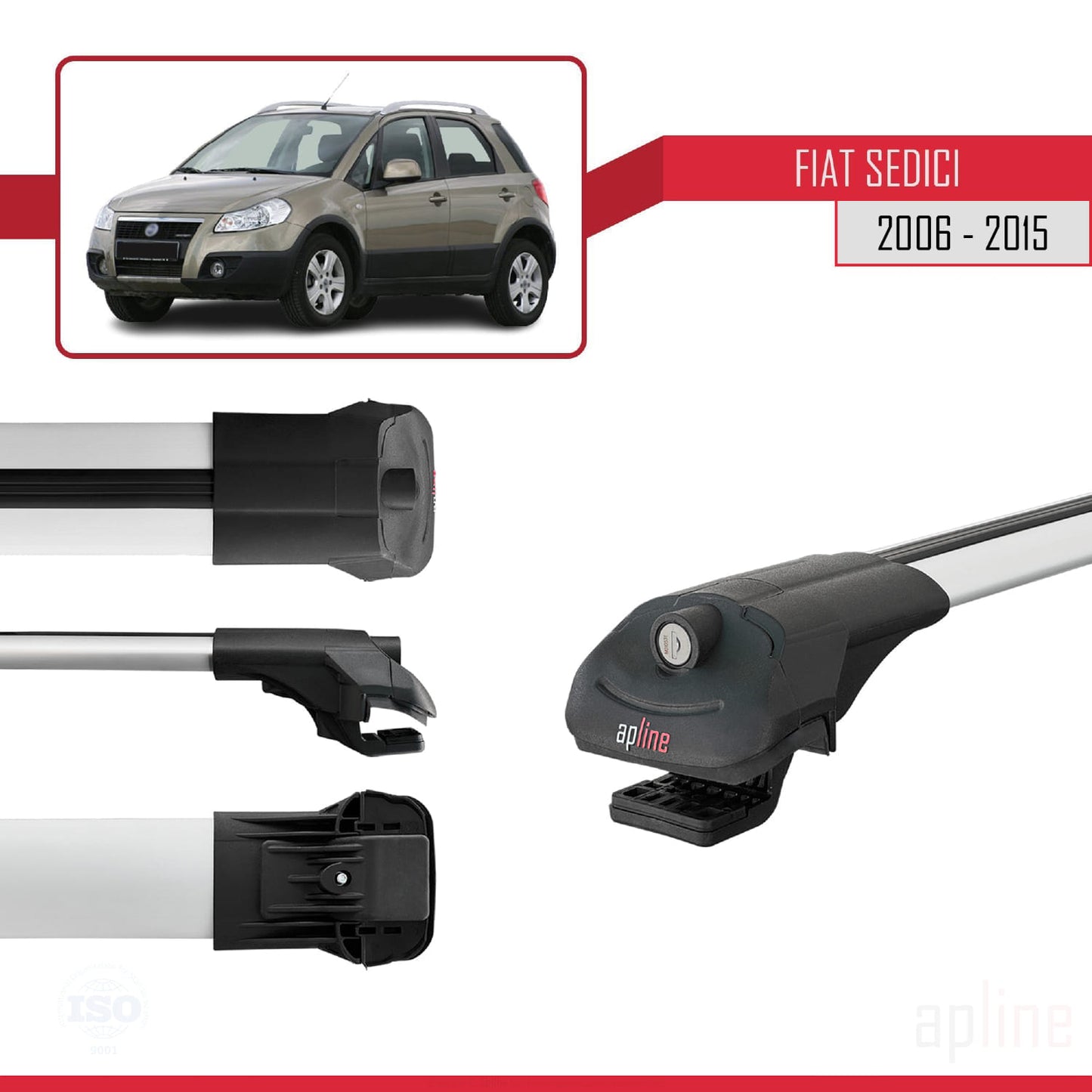 Compatible avec Fiat Sedici 2006-2015 ACE-1 Barres de Toit Railing Porte-Bagages de Voiture Gris Aluminium 3 Barres