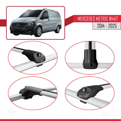 Compatible with Mercedes Metris (W447) 2014-2025 ACE-1 Car Roof Rack Cross Bar Grey Aluminium 2 Bars