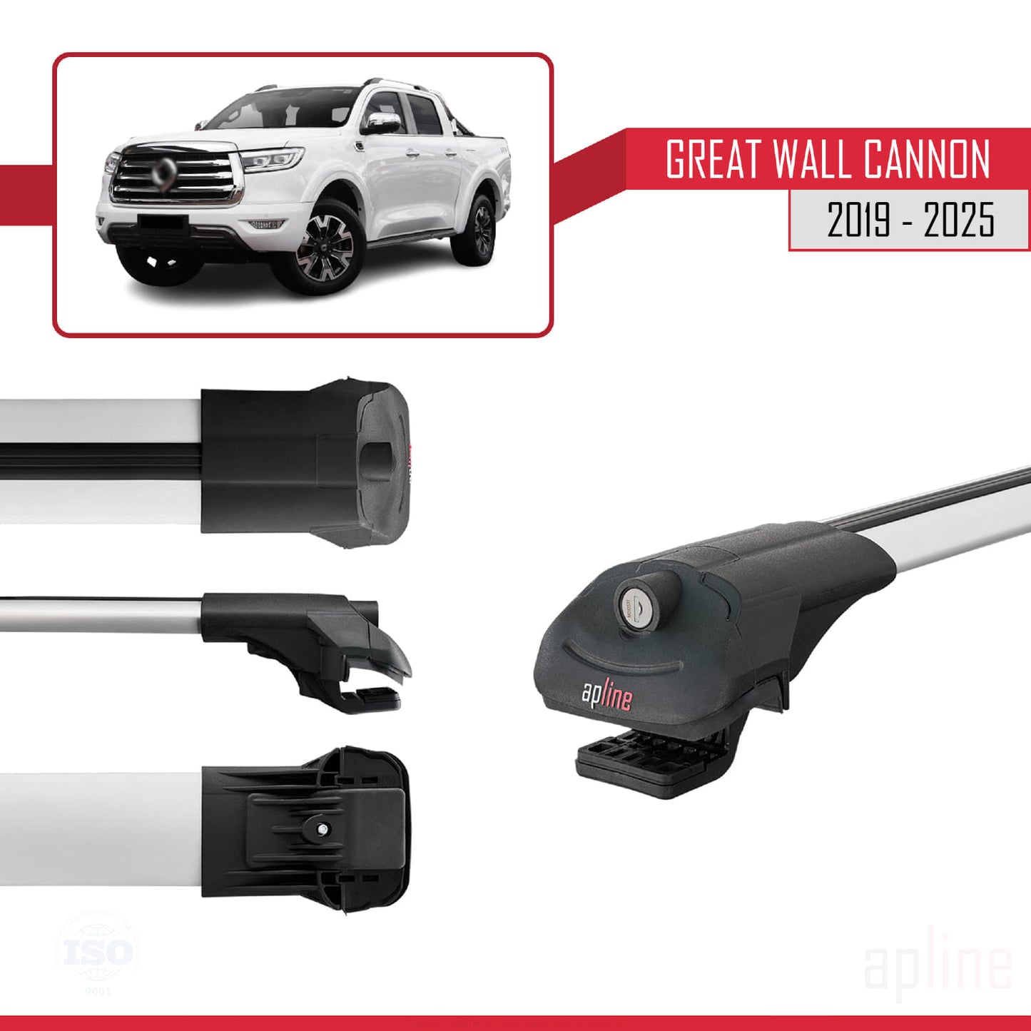 Compatible avec Great Wall Cannon 2019-2025 ACE-1 Barres de Toit Railing Porte-Bagages de Voiture Gris Aluminium 3 Barres