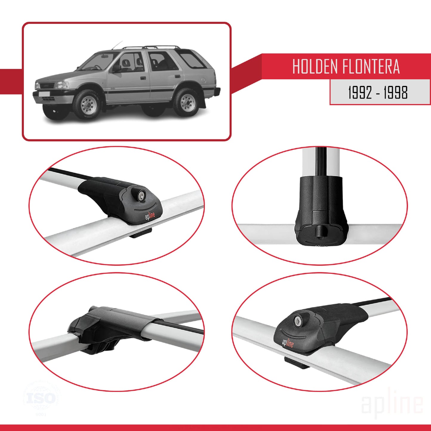 Compatible avec Holden Frontera 1992-1998 ACE-1 Barres de Toit Railing Porte-Bagages de Voiture Gris Aluminium 2 Barres