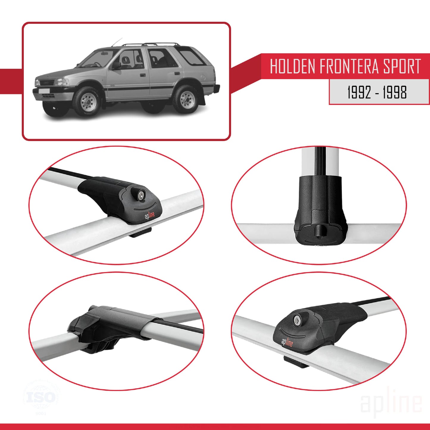 Compatible avec Holden Frontera Sport 1992-1998 ACE-1 Barres de Toit Railing Porte-Bagages de Voiture Gris Aluminium 3 Barres