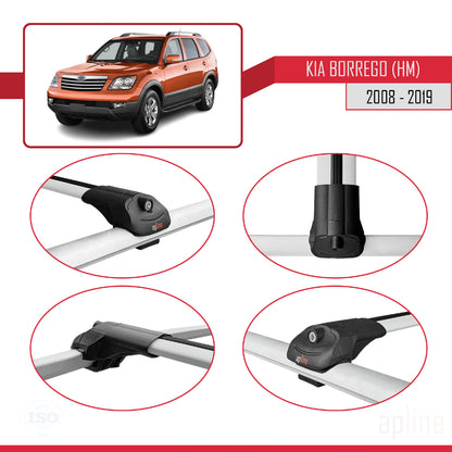 Compatible avec Kia Borrego (HM) 2008-2019 ACE-1 Barres de Toit Railing Porte-Bagages de Voiture Gris Aluminium 2 Barres