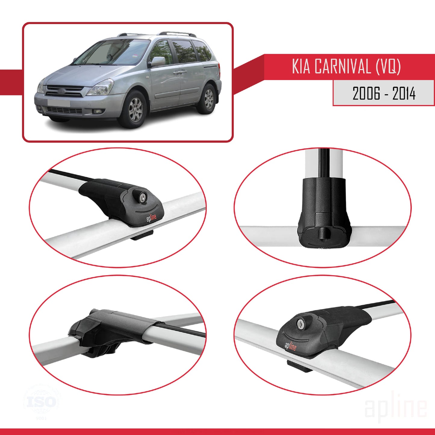 Compatible with Kia Carnival 2 (VQ) 2006-2014 ACE-1 Car Roof Rack Cross Bar Grey Aluminium 2 Bars