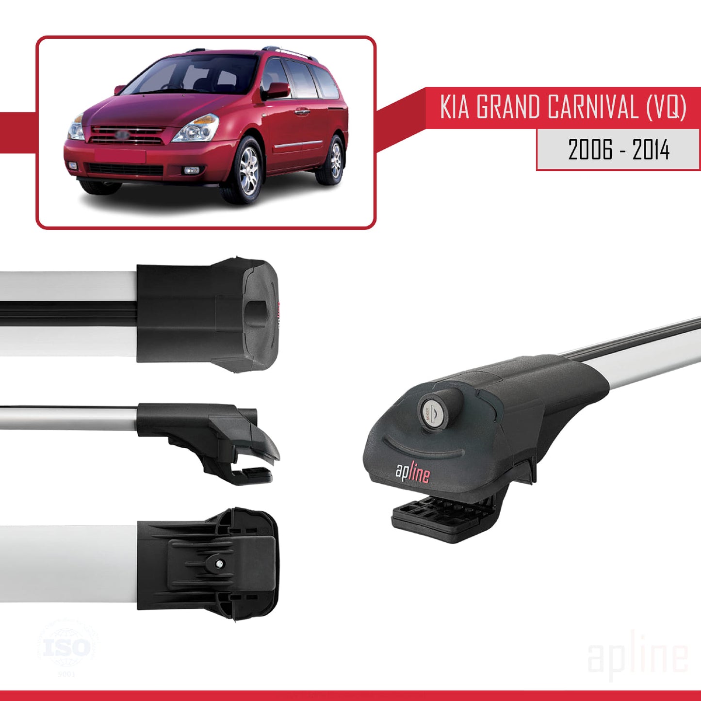 Compatible with Kia Grand Carnival 2 (VQ) 2006-2014 ACE-1 Car Roof Rack Cross Bar Grey Aluminium 2 Bars
