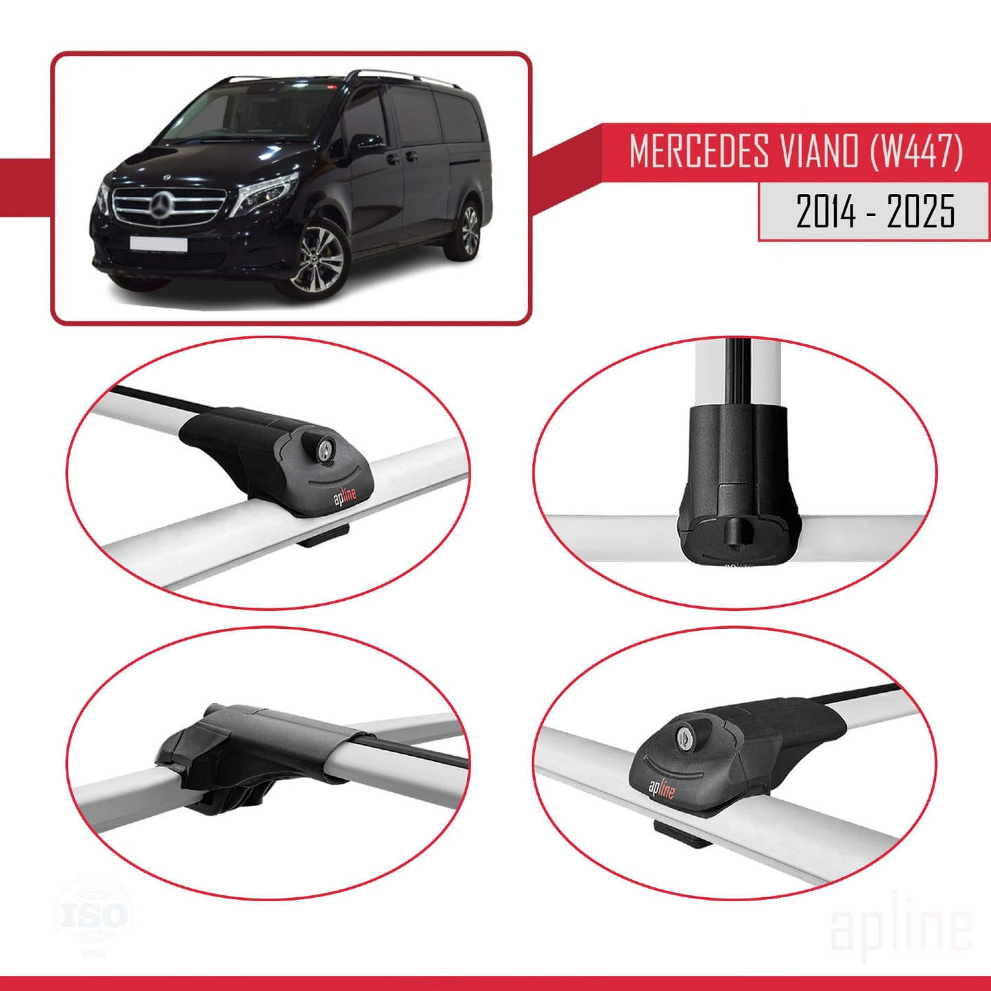 Compatible with Mercedes Viano 3 (W447) 2014-2025 ACE-1 Car Roof Rack Cross Bar Grey Aluminium 2 Bars