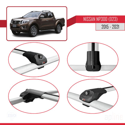 Compatible with Nissan NP300 (D23) 2015-2021 ACE-1 Car Roof Rack Cross Bar Grey Aluminium 2 Bars