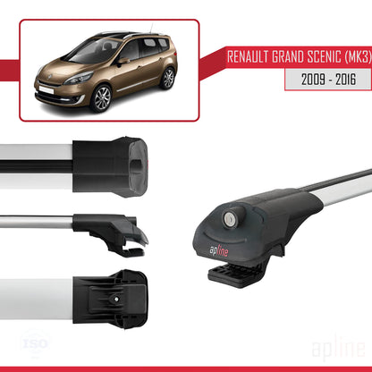 Compatible with Renault Grand Scenic 3 2009-2016 ACE-1 Car Roof Rack Cross Bar Grey Aluminium 2 Bars