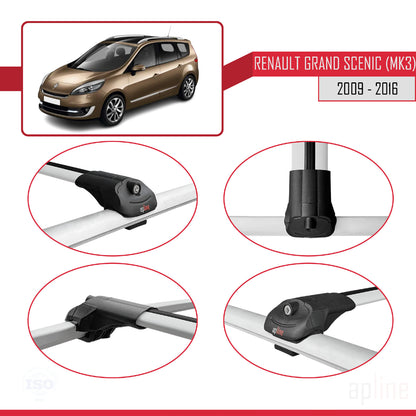 Compatible with Renault Grand Scenic 3 2009-2016 ACE-1 Car Roof Rack Cross Bar Grey Aluminium 2 Bars